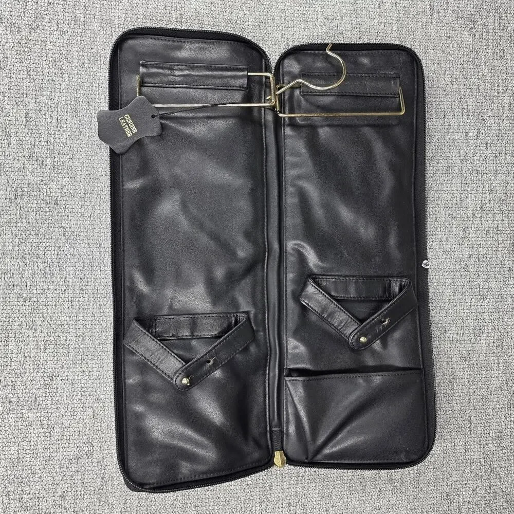 GIVENCHY VINTAGE BLACK COWHIDE LEATHER HANGING TIE HOLDER TRAVEL CASE ZIP BIFOLD